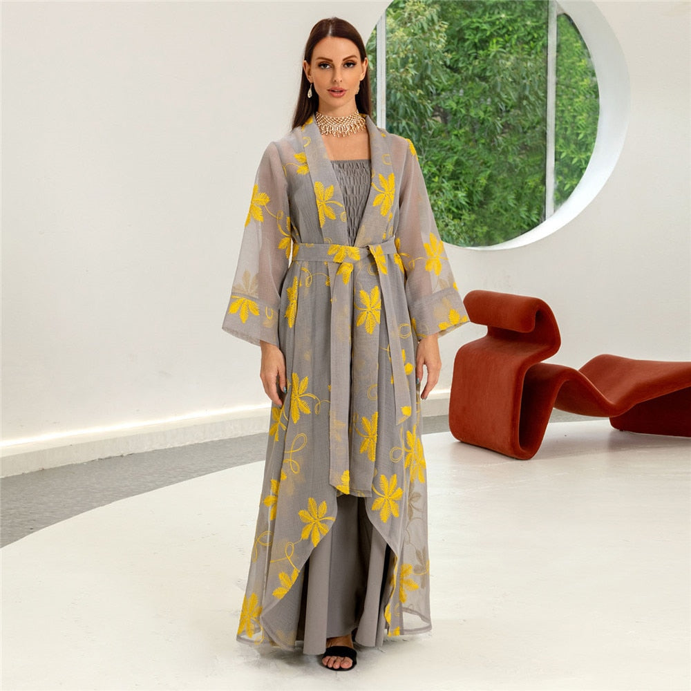 Women's Arabian Polyester Full Sleeve Floral Casual Long Dress