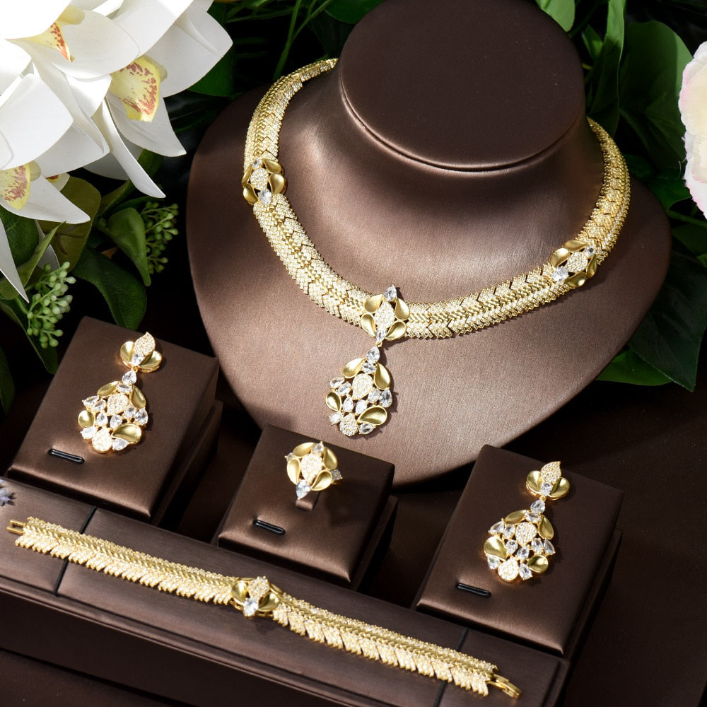 Women's Copper Cubic Zirconia Luxury Wedding Trendy Jewelry Sets