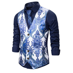 Men's V-Neck Sleeveless Floral Single Breasted Formal Vests