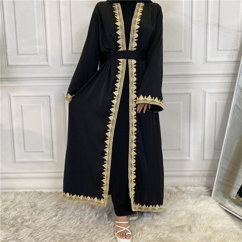 Women's Arabian Polyester Full Sleeve Embroidery Open Abaya