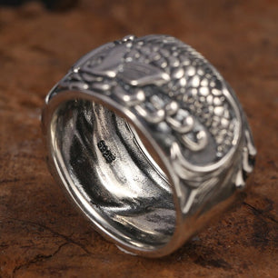 Men's 100% 925 Sterling Silver Fish Pattern Ethnic Elegant Ring