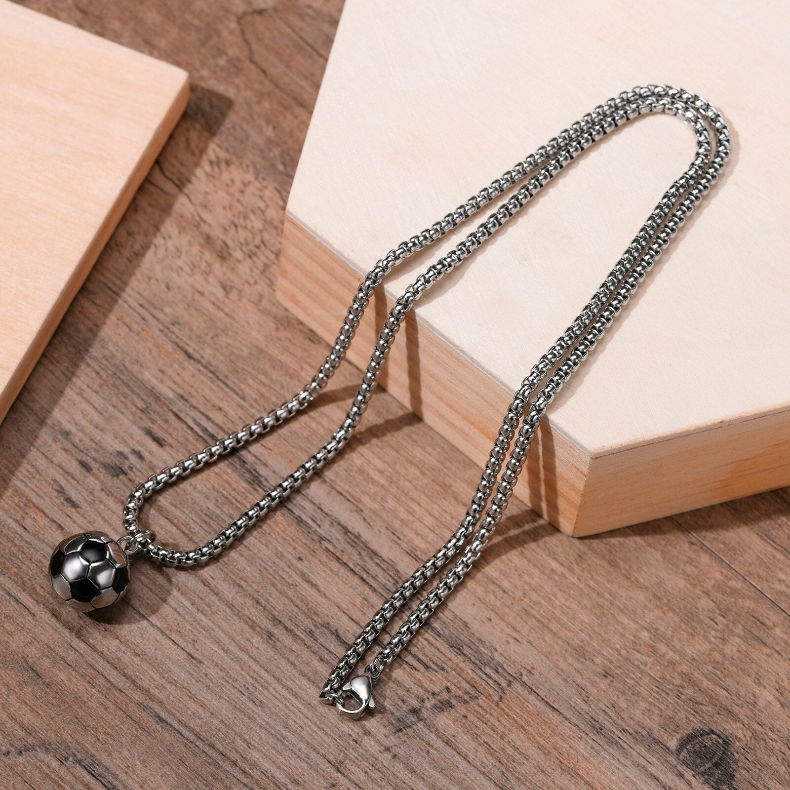 Men's Stainless Steel Link Chain 3D Soccer Football Necklace