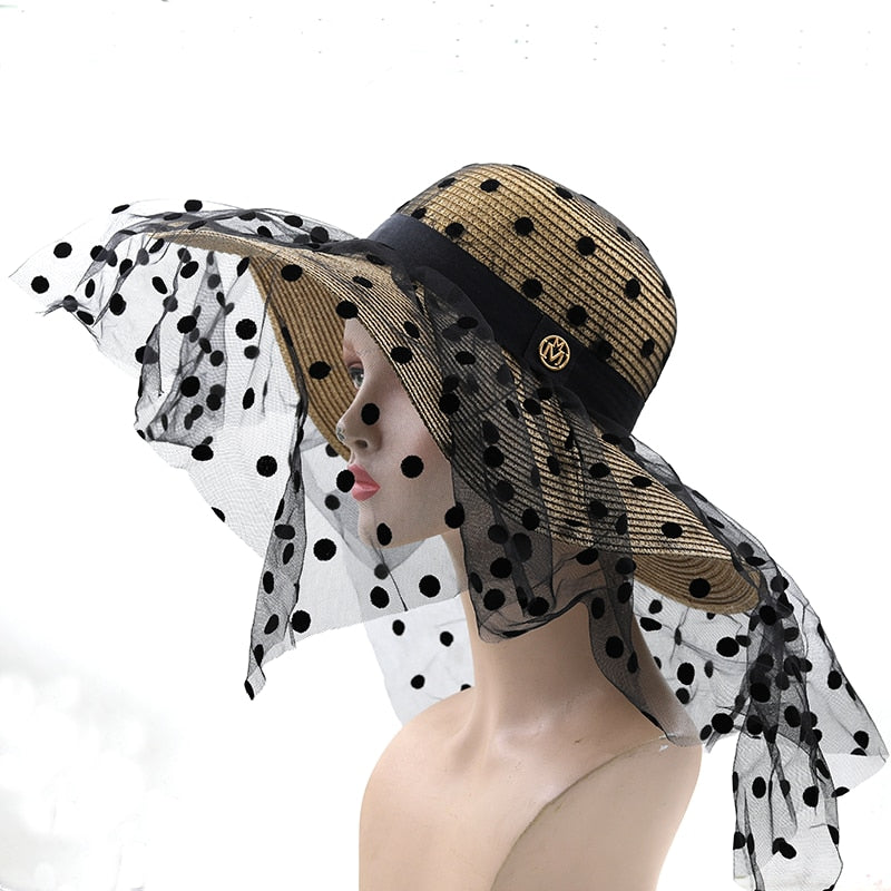 Women's Straw Sun Protection Dotted Pattern Casual Floppy Hat