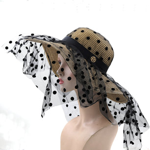 Women's Straw Sun Protection Dotted Pattern Elegant Sun Hat