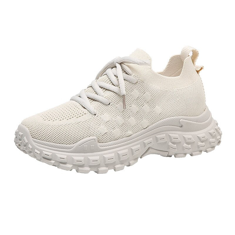 Women's Round Toe PU Breathable Lace-up Platform Trendy Sneakers