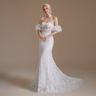 Women's Sweetheart Neck Off-Shoulder Lace-Up Wedding Dress