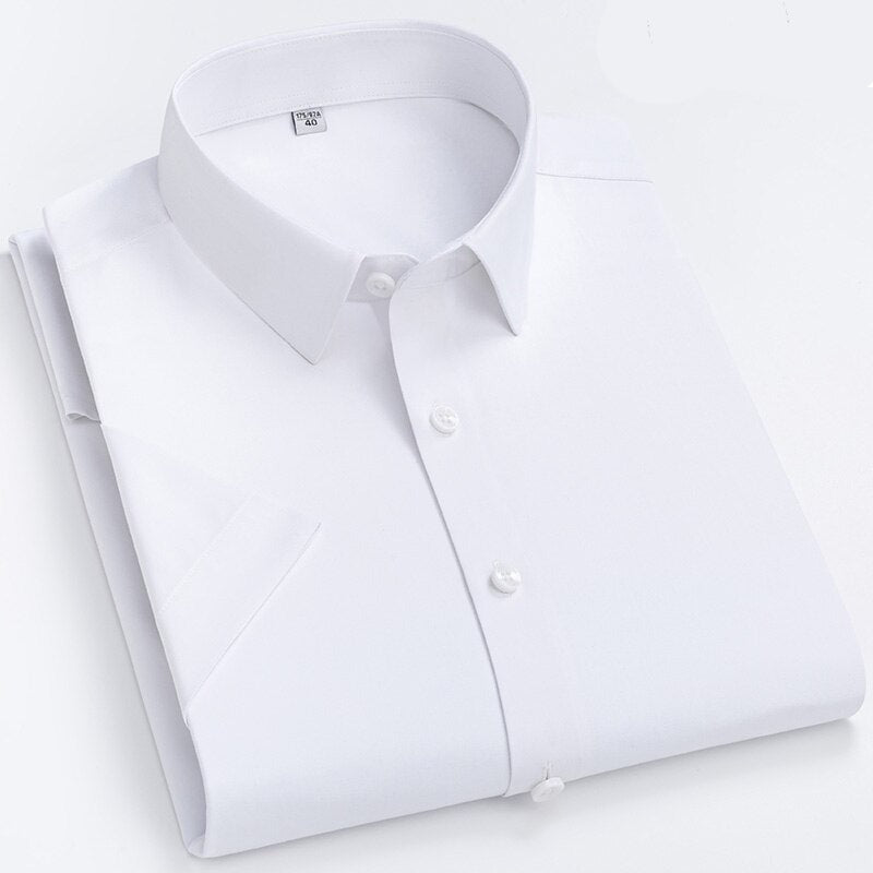 Men's 100% Cotton Short Sleeves Solid Pattern Formal Shirt