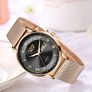 Women's Stainless Steel Hook Buckle Clasp Waterproof Quartz Watch