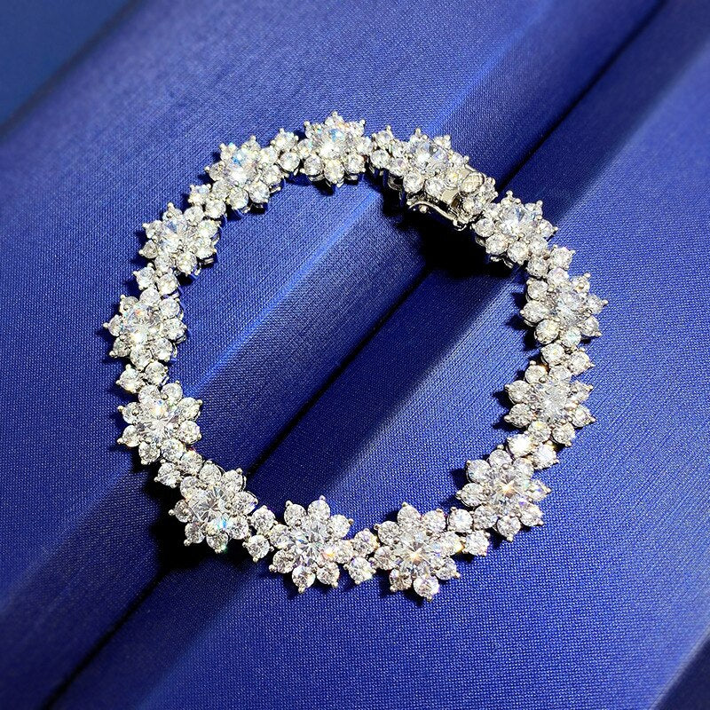 Women's 100% 925 Sterling Silver Trendy Wedding Flower Bracelet