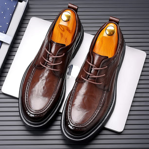 Men's Leather Round Toe Lace-Up Closure Plain Formal Wear Shoes