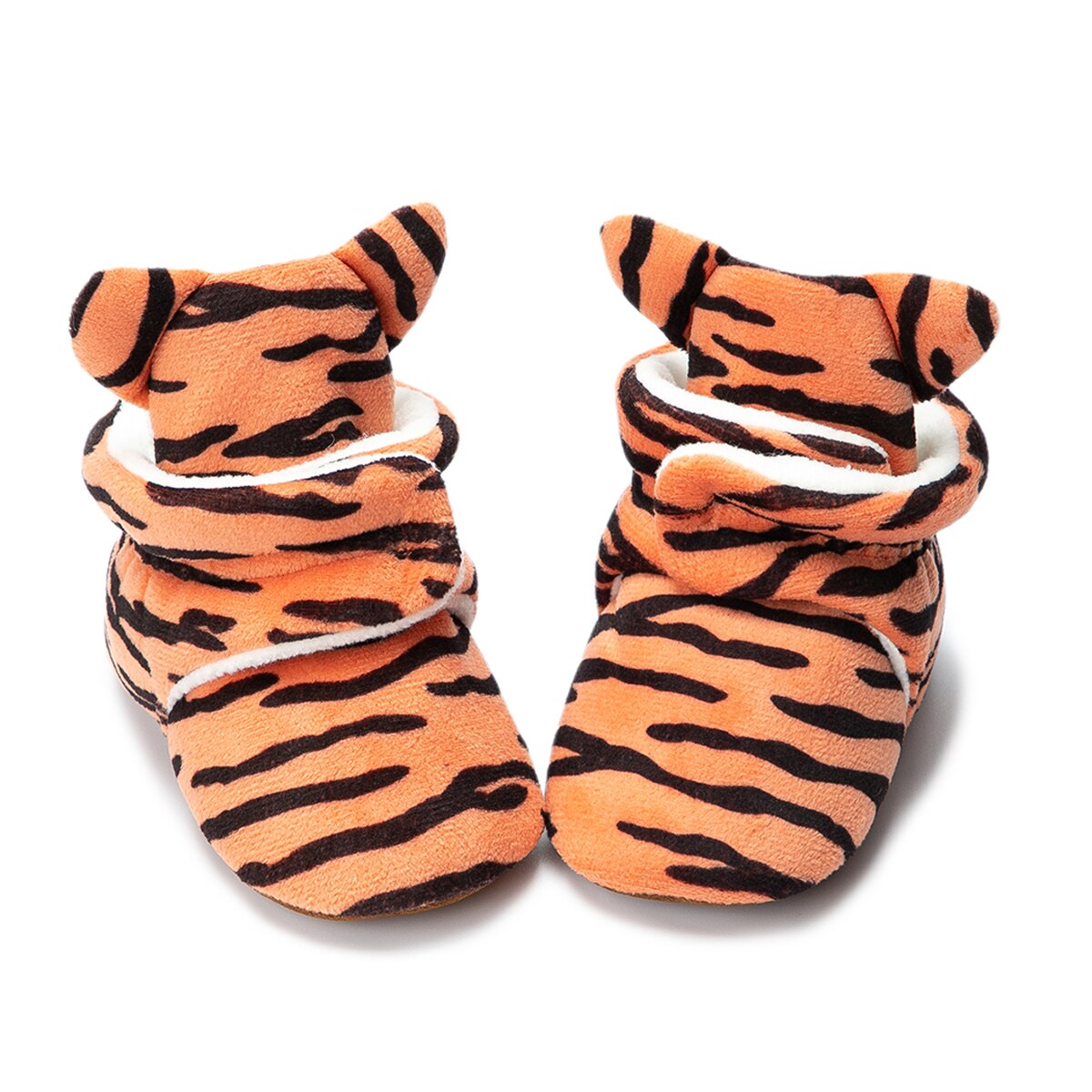 Baby's Round Toe Hook Loop Closure Printed Pattern Crib Shoes