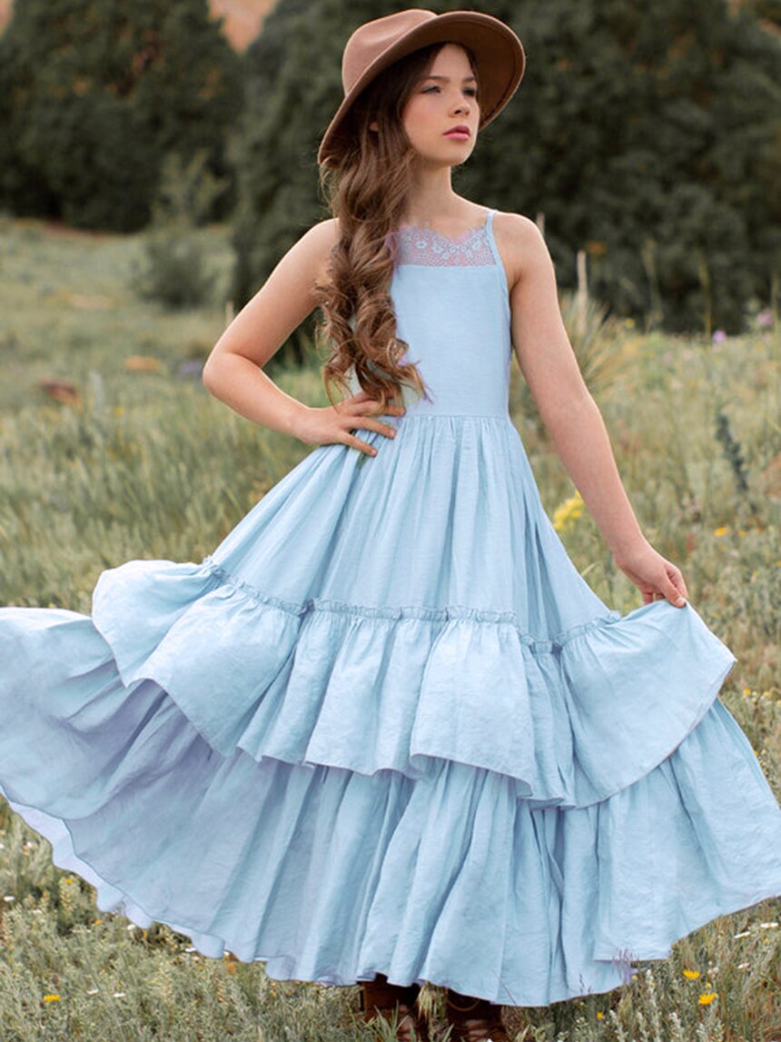 Kid's Cotton O-Neck Sleeveless Ruffle Wedding Party Dresses