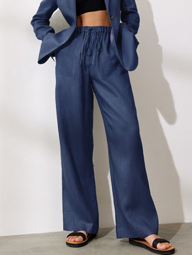 Women's Polyester Mid Elastic Waist Closure Vintage Trousers