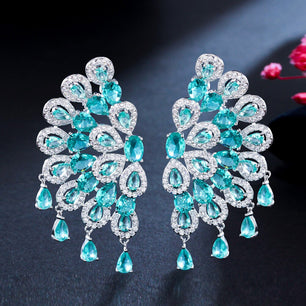 Women's Copper Cubic Zirconia Trendy Bridal Wedding Drop Earrings