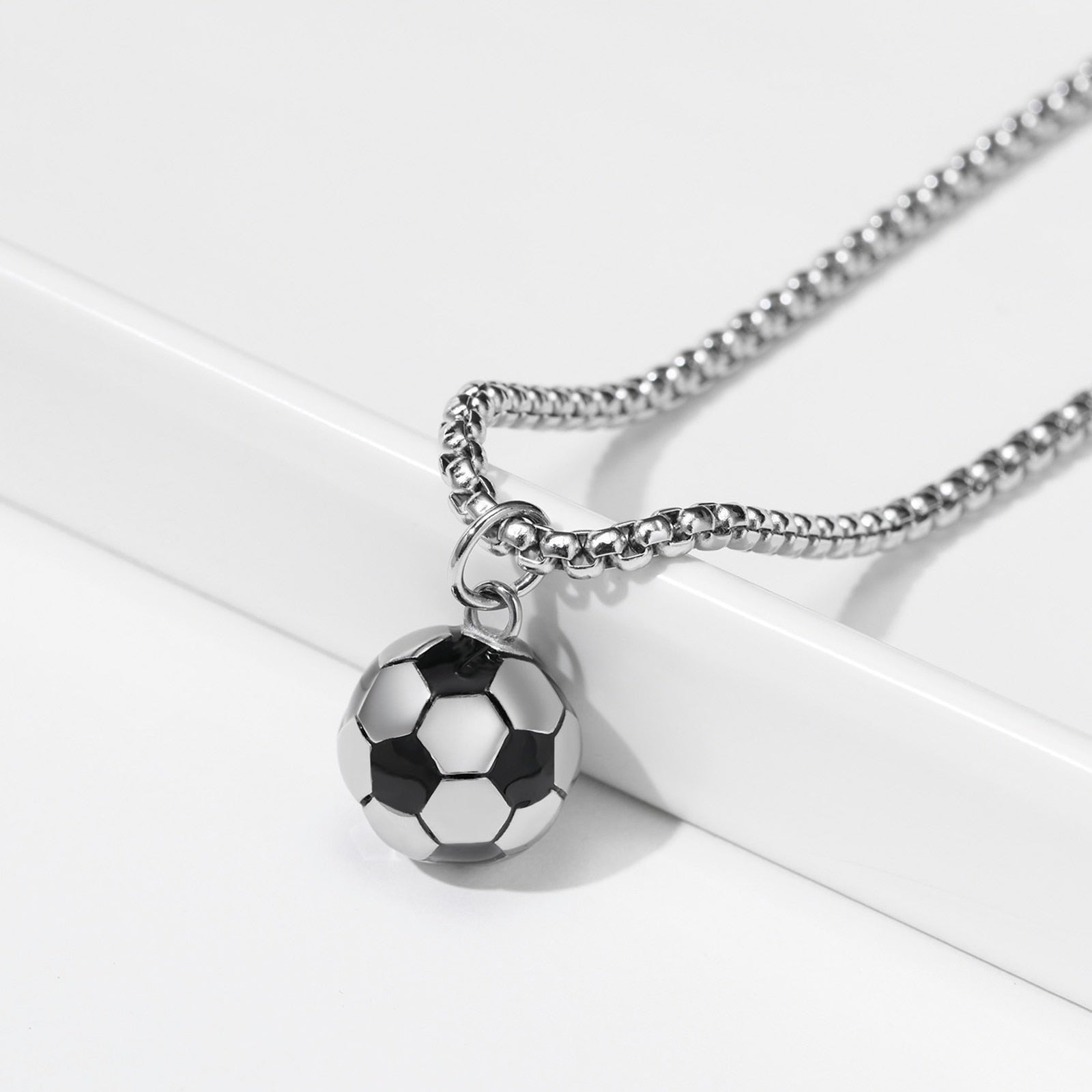 Men's Stainless Steel Link Chain 3D Soccer Football Necklace