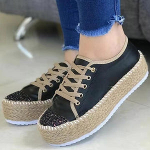 Women's PU Round Toe Lace-up Closure Breathable Casual Sneakers