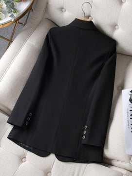 Women's Notched Collar Full Sleeves Double Breasted Plain Blazers