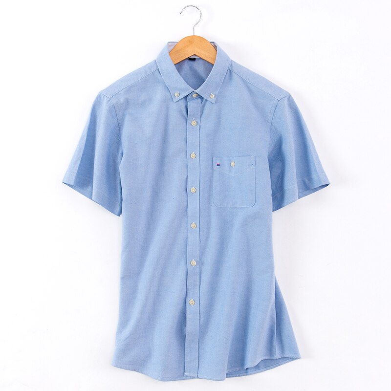 Men's Cotton Turndown Collar Short Sleeve Solid Formal Shirt