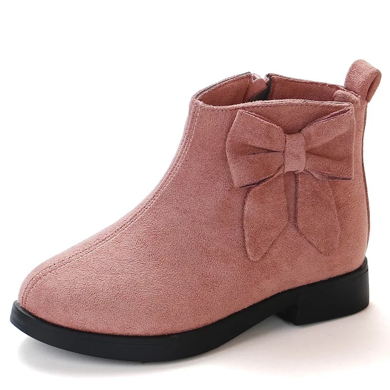 Kid's PU Anti Slippery Zipper Closure Bowknot Pattern Boots