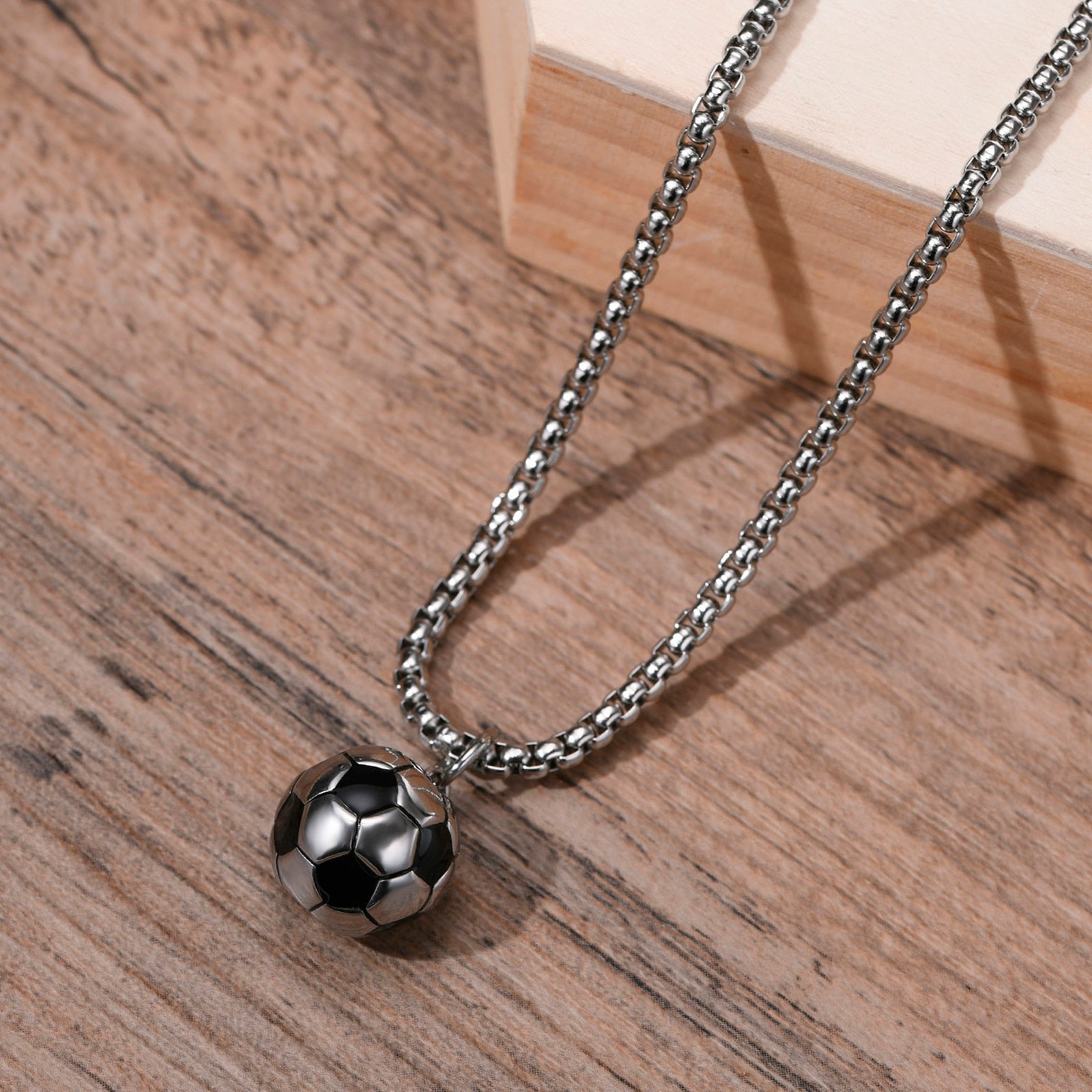 Men's Stainless Steel Link Chain 3D Soccer Football Necklace