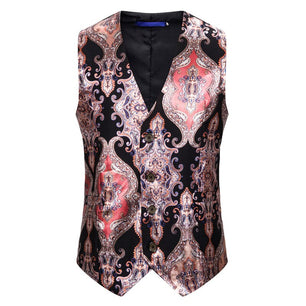 Men's V-Neck Sleeveless Floral Single Breasted Formal Vests