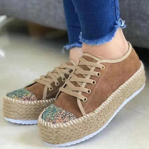 Women's PU Round Toe Lace-up Closure Breathable Casual Sneakers