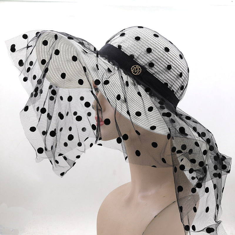 Women's Straw Sun Protection Dotted Pattern Elegant Sun Hat