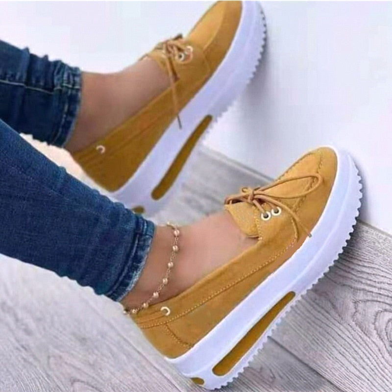 Women's Flock Round Toe Lace Up Closure Solid Pattern Shoes
