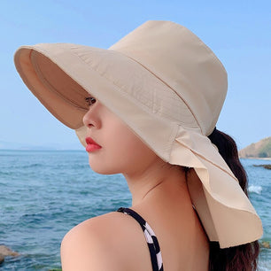 Women's Cotton Sun Protection Solid Pattern Elegant Beach Hat