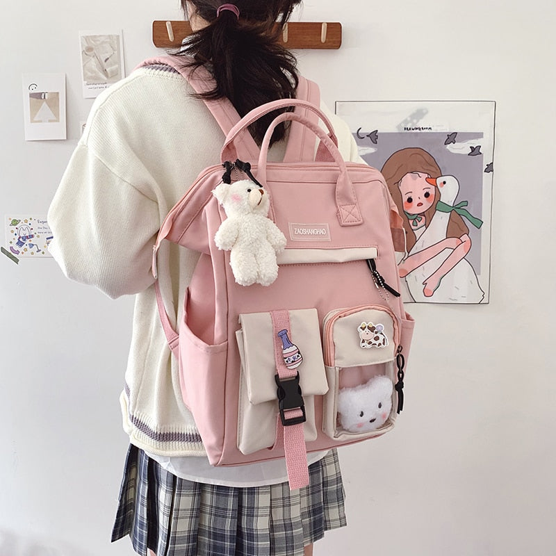 Women's Nylon Zipper Closure Open Pocket Trendy School Backpack