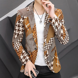 Men's Notched Collar Long Sleeve Printed Single Breasted Blazers