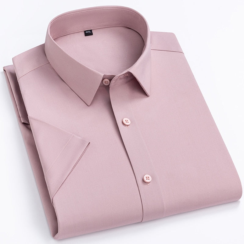 Men's 100% Cotton Short Sleeves Solid Pattern Formal Shirt