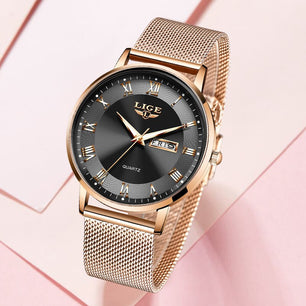 Women's Stainless Steel Hook Buckle Clasp Waterproof Quartz Watch