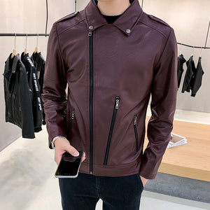 Men's Faux Leather Turn-Down Collar Single Breasted Casual Jacket