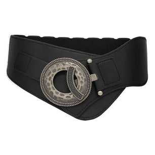 Women's PU Leather Round Buckle Vintage Solid Pattern Waist Belt