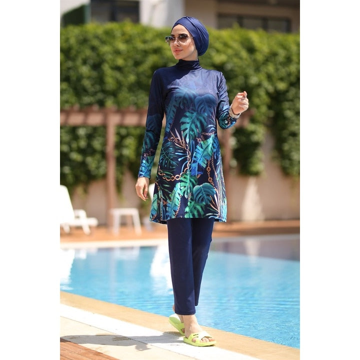 Women's Arabian Acrylic Full Sleeves Printed Modest Swimwear Dress