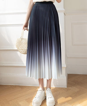 Women's Polyester Mid-Calf High Waist Pleated Casual Plain Skirt