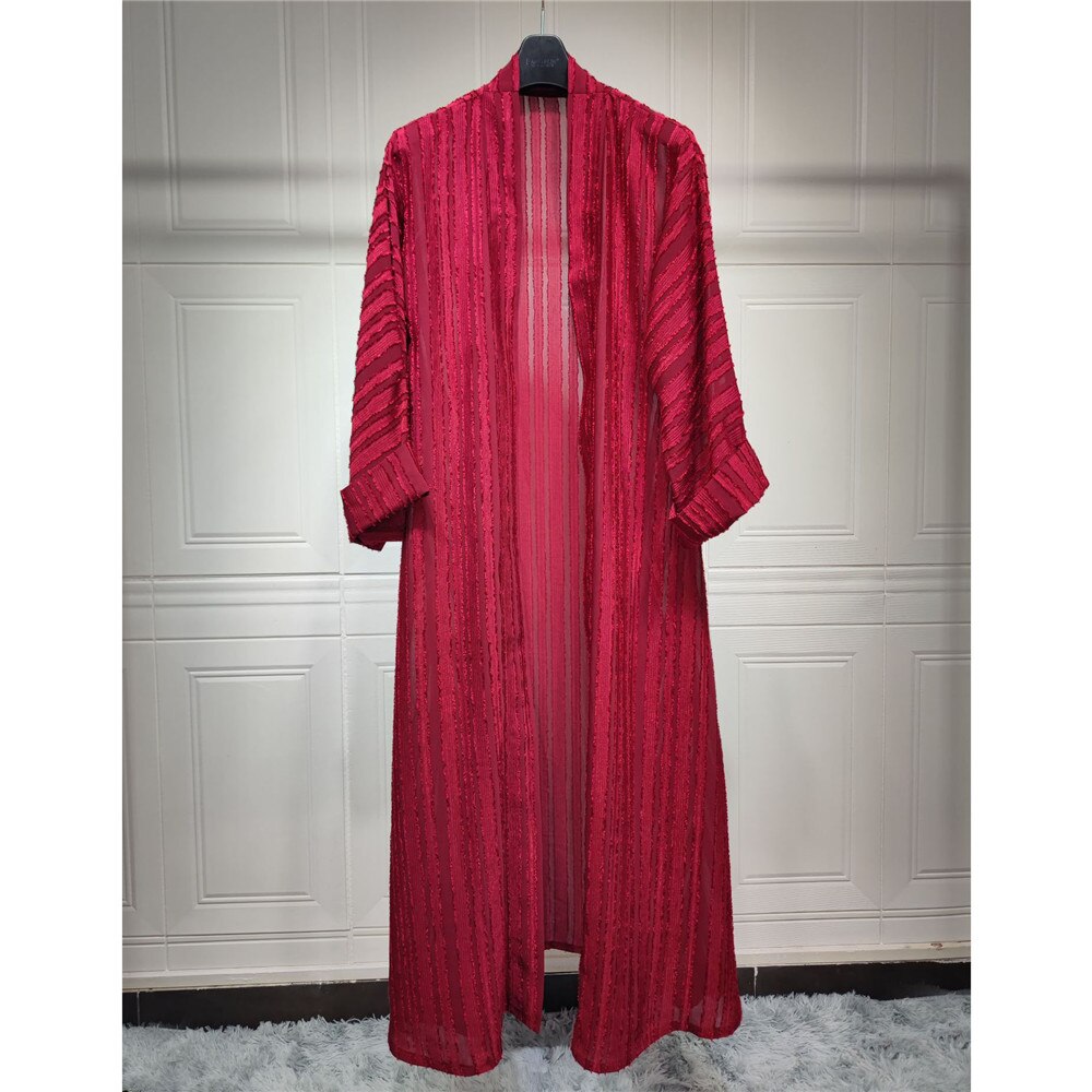 Women's Arabian Polyester Full Sleeves Striped Elegant Open Abaya