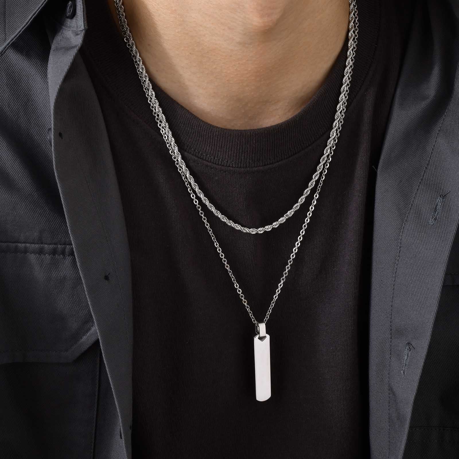 Men's Stainless Steel Link Chain Vertical Trendy Stylish Necklace