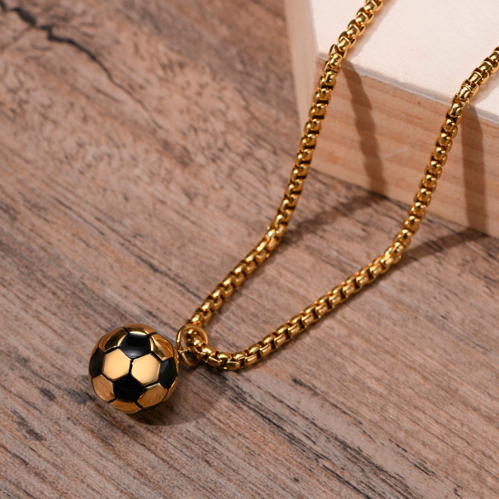 Men's Stainless Steel Link Chain 3D Soccer Football Necklace