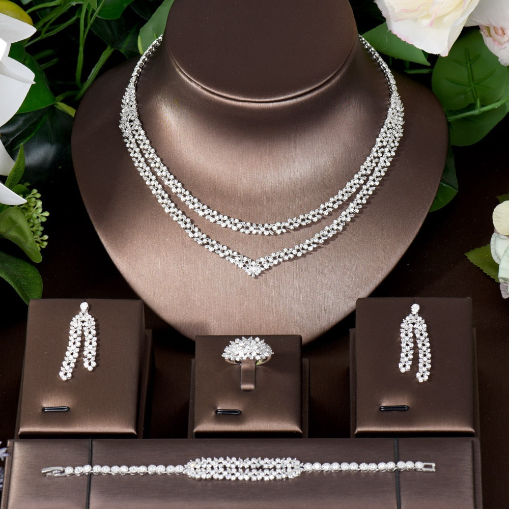 Women's Copper Cubic Zirconia Luxury Bridal Wedding Jewelry Set