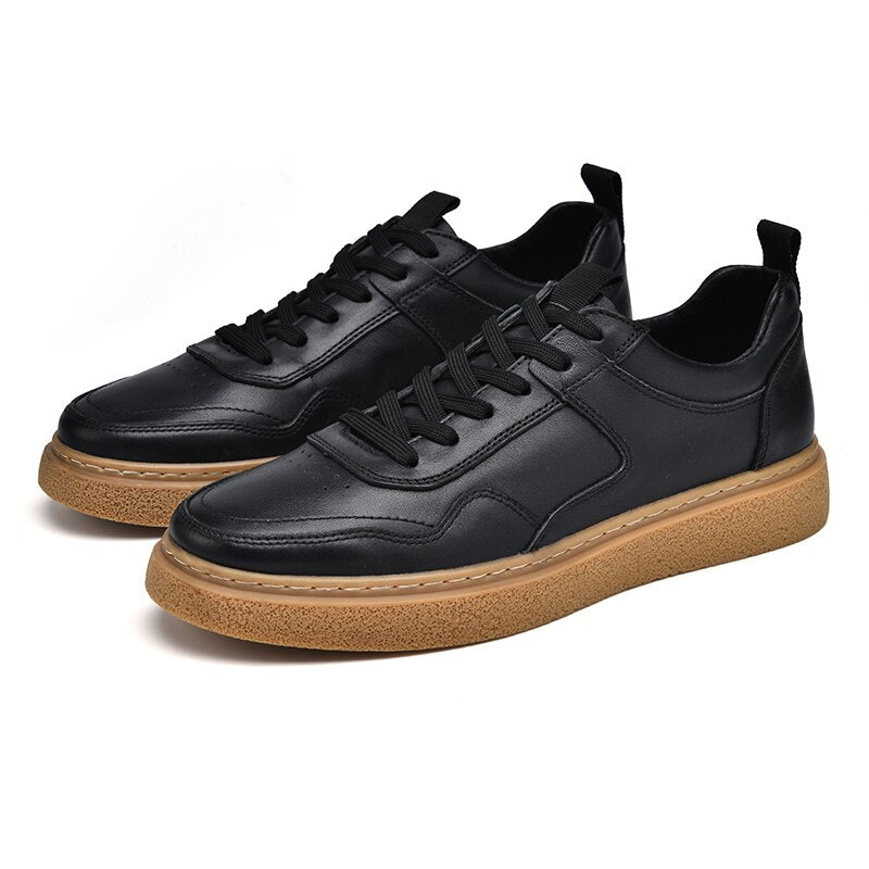 Men's Genuine Leather Lace-up Closure Solid Flat Casual Shoes