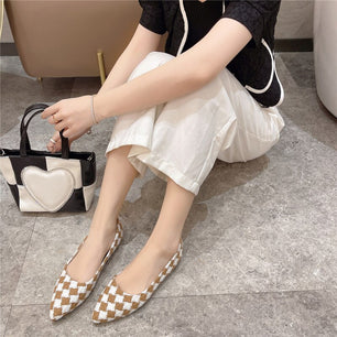 Women's Mesh Pointed Toe Slip On Closure Plaid Casual Shoes