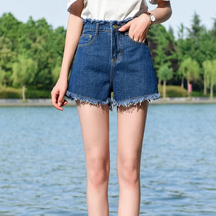 Women's High Waist Solid Zipper Fly Closure Denim Jeans Shorts