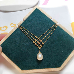 Women's Copper Cubic Zircon Link Chain Water Drop Trendy Necklace