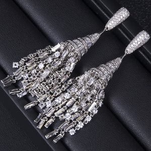 Women's Copper Cubic Zirconia Wedding Tassel Drop Trendy Earrings