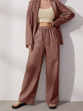 Women's Polyester Mid Elastic Waist Closure Vintage Trousers