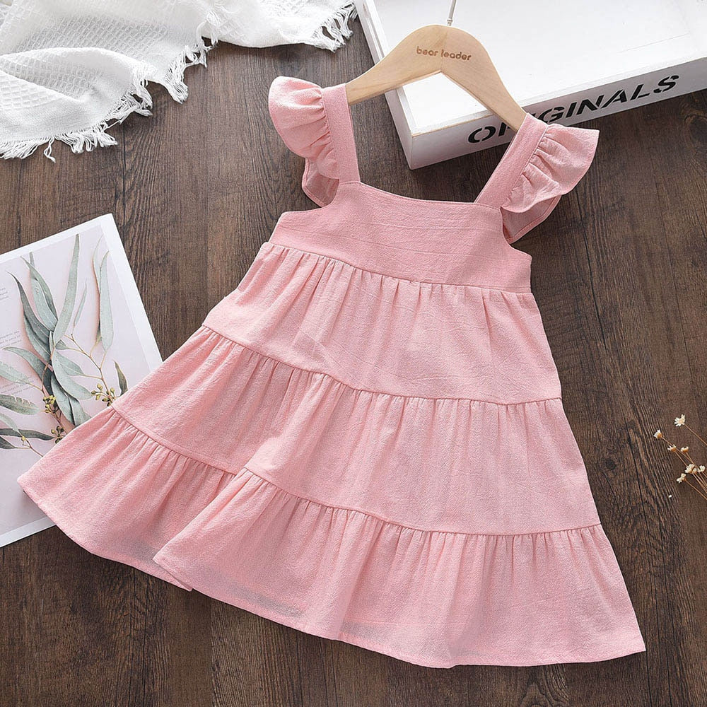 Baby Girl's Polyester Square Neck Sleeveless Solid Causal Dress