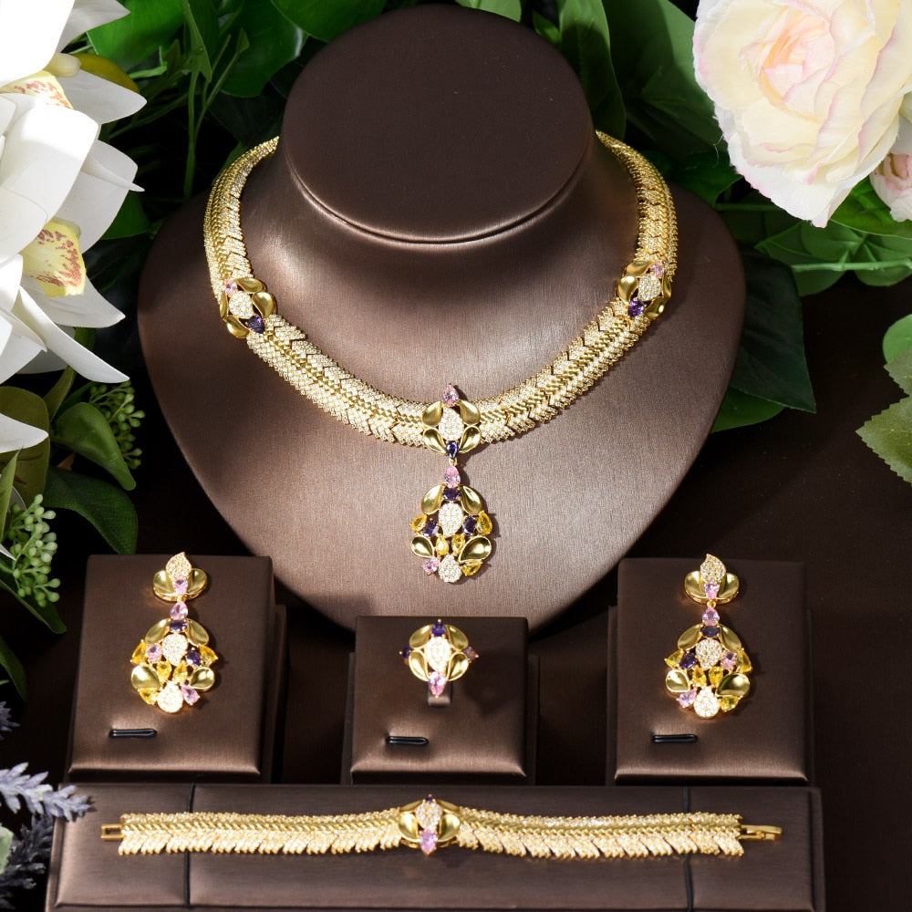 Women's Copper Cubic Zirconia Luxury Wedding Trendy Jewelry Sets