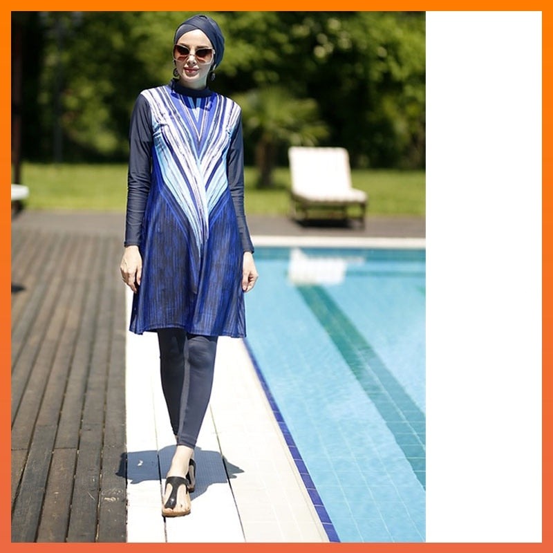 Women's Arabian Acrylic Full Sleeves Printed Modest Swimwear Dress